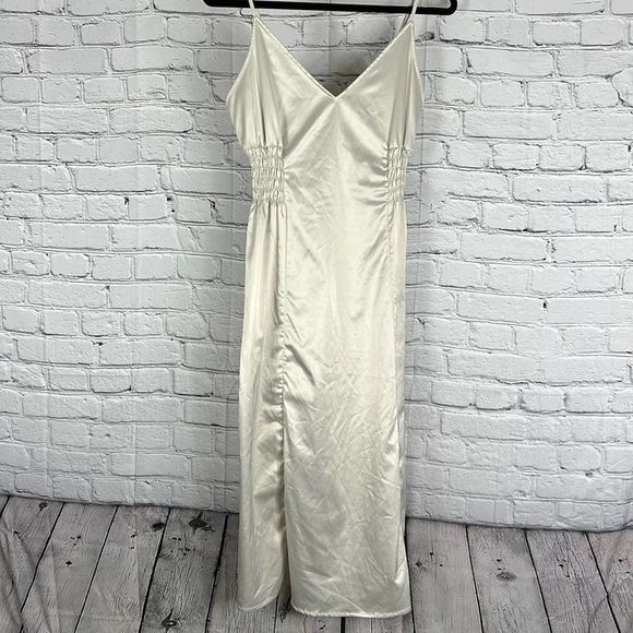 Zara Dresses & Skirts - Zara slip dress gathered waist light silver size small
